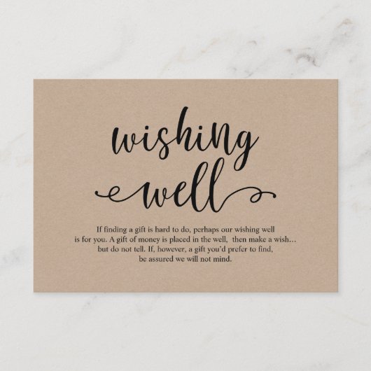 Rustisch kraft zwart script, Wedding Wishing Well Informatiekaartje (Voorkant)