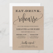 Rustisch kraftpapier eet drink repetitie kaart (Voorkant / Achterkant)