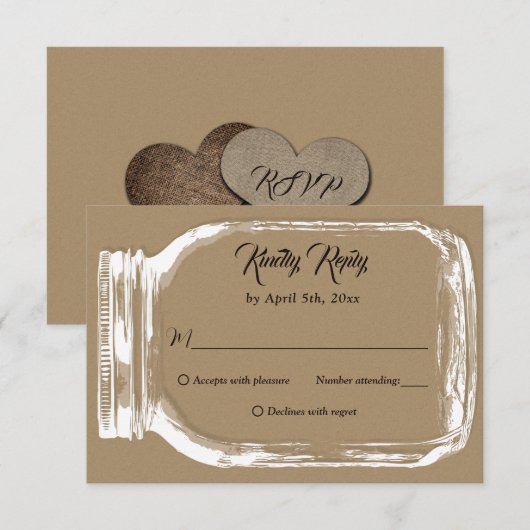 Rustisch kraftpapier Mason Jar Wedding RSVP (Voorkant / Achterkant)