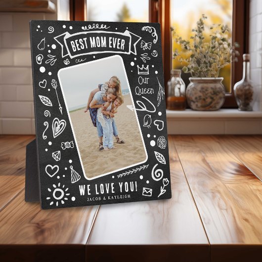 Rustisch krijtbord Doodle Foto Beste Moeder Ooit Fotoplaat
