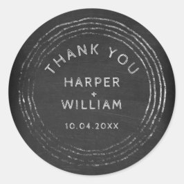 Rustisch krijtbord met handgetekend lijst bedankt ronde sticker