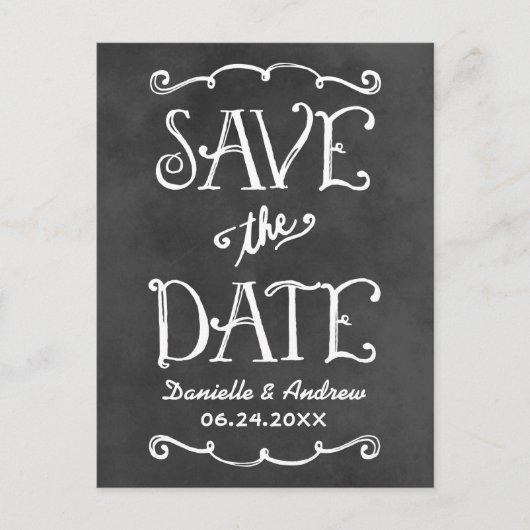 Rustisch krijtbord van het Manuscript Wedding spar Aankondigingskaart (Voorkant)