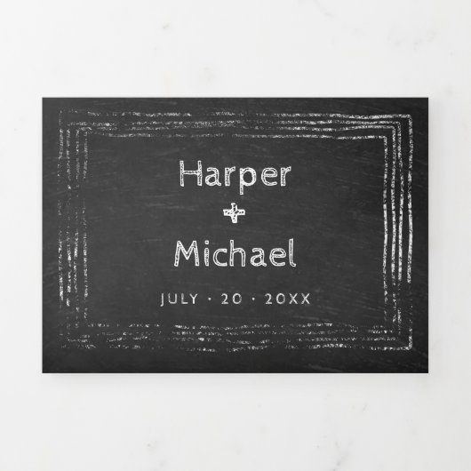 Rustisch krijtbordscript in één bruiloft drieluik uitnodiging (Cover)
