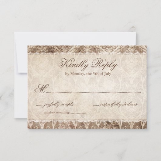 Rustisch land Antler + RSVP-Kaarten met Lace Weddi RSVP Kaartje (Voorkant)