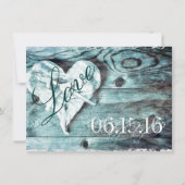 Rustisch land Aqua Wood Love Heart Wedding Invite Kaart (Achterkant)