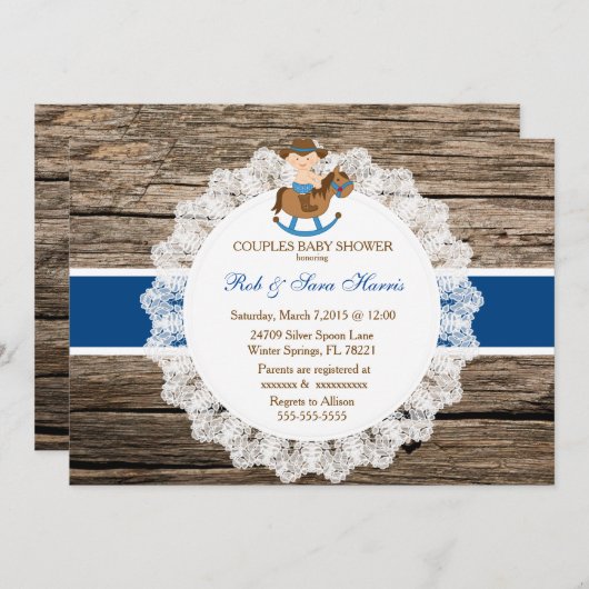 Rustisch land  Baby shower van hout Kaart (Voorkant / Achterkant)