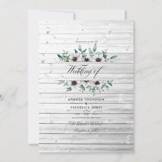 Rustisch land Barn Eucalyptus Anemone Wedding Kaart (Voorkant)