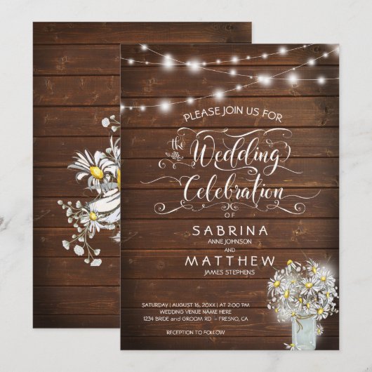 Rustisch land Barn Mason Jar Daisy BarefootBride™ Kaart (Voorkant / Achterkant)