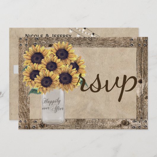 Rustisch land Barn Wedding Sunflower Mason Jar (Voorkant / Achterkant)