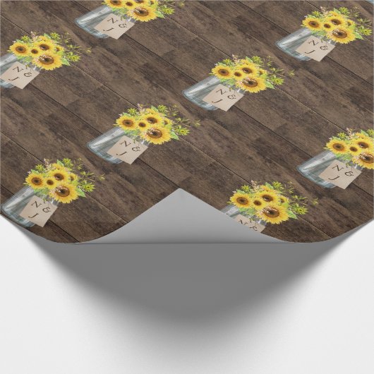 Rustisch land Barn Wedding Sunflower Mason Jar Cadeaupapier (Hoek)