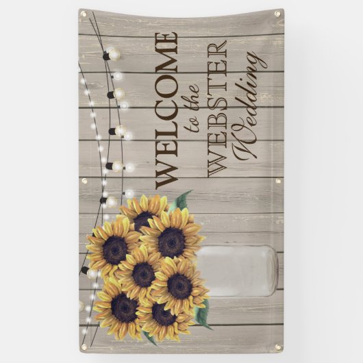 Rustisch land Barn Wedding Sunflower Mason Jar Spandoek (Verticaal)