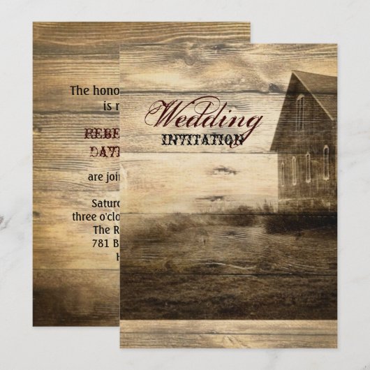 Rustisch land Barn Wood Barn Wedding Kaart (Voorkant / Achterkant)