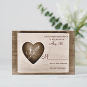 Rustisch land Barn Wood Love Heart Wedding RSVP (Staand voorkant)