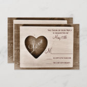 Rustisch land Barn Wood Love Heart Wedding RSVP (Voorkant / Achterkant)