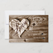 Rustisch land Barn Wood Love Heart Wedding RSVP (Voorkant)