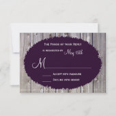 Rustisch land Barn Wood Paars Wedding RSVP (Voorkant)