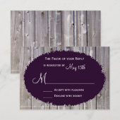 Rustisch land Barn Wood Paars Wedding RSVP Kaartje (Voorkant / Achterkant)