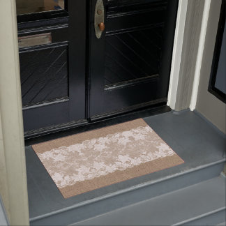 Rustisch land: beige burlap en witte kant deurmat