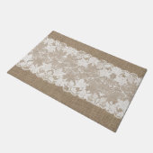 Rustisch land:  beige burlap en witte kant deurmat (Schuin)