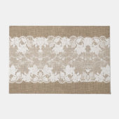 Rustisch land: beige burlap en witte kant deurmat (Voorkant)