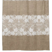 Rustisch land: beige burlap en witte kant douchegordijn (Voorkant)