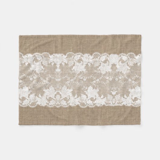 Rustisch land: beige burlap en witte kant fleece deken (Voorkant (Horizontaal))