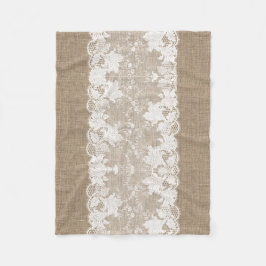 Rustisch land:  beige burlap en witte kant fleece deken