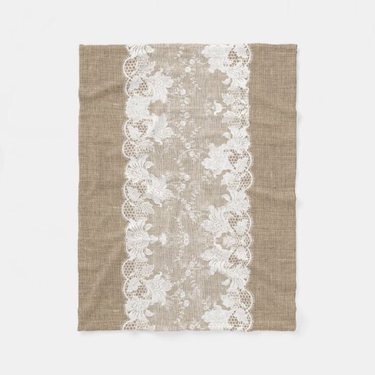 Rustisch land: beige burlap en witte kant fleece deken (Voorkant)