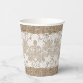 Rustisch land:  beige burlap en witte kant papieren bekers (Rechts)