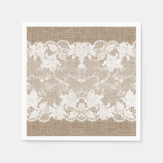 Rustisch land:  beige burlap en witte kant servet (Voorkant)