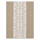 Rustisch land:  beige burlap en witte kant tafelkleed (Voorkant)