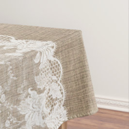 Rustisch land: beige burlap en witte kant tafelkleed