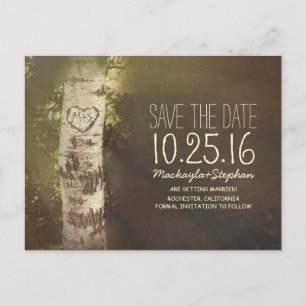 Rustisch land bespaart datum met vogelboom aankondigingskaart