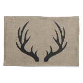 Rustisch Land Black Deer Antlers Faux Burlap Kussensloop (Achterkant)