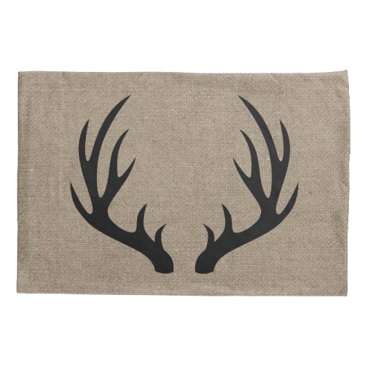 Rustisch Land Black Deer Antlers Faux Burlap Kussensloop (Achterkant)
