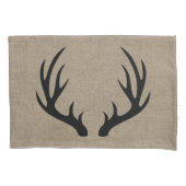Rustisch Land Black Deer Antlers Faux Burlap Kussensloop (Voorkant)