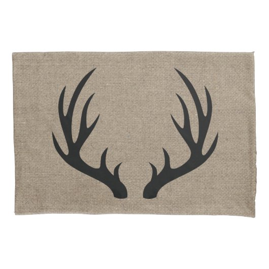 Rustisch Land Black Deer Antlers Faux Burlap Kussensloop (Voorkant)