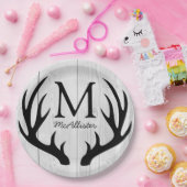 Rustisch Land Black Deer Antlers White Barn Wood Papieren Bordje (Feest)