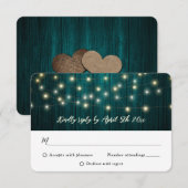 Rustisch Land Blauwgroen Hout Fairy Lights Wedding RSVP Kaartje (Voorkant / Achterkant)