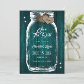 Rustisch land Blauwgroen hout Hoorten Mason Jar We Save The Date (Staand voorkant)