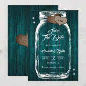 Rustisch land Blauwgroen hout Hoorten Mason Jar We Save The Date (Voorkant / Achterkant)