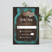 Rustisch land Blauwgroen hout Mason Jar Wedding RS RSVP Kaartje (Staand voorkant)