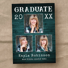 Rustisch Land Blauwgroen hout Plank 3 Foto Afstude Aankondiging