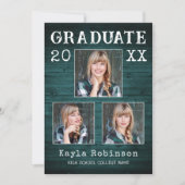 Rustisch Land Blauwgroen hout Plank 3 Foto Afstude Aankondiging (Voorkant)