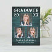 Rustisch Land Blauwgroen hout Plank 3 Foto Afstude Aankondiging (Staand voorkant)