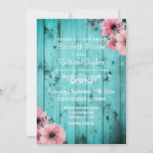 Rustisch Land Blauwgroen Hout Roze Floral Boho Wed Kaart (Voorkant)