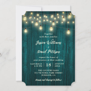 Rustisch Land Blauwgroen Wood String Lights Weddin Kaart