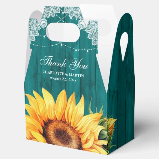 Rustisch Land Blauwgroen Wood Sunflower Wedding Bedankdoosjes (Geopend)
