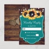 Rustisch Land Blauwgroen Wood Sunflower Wedding RSVP Kaartje (Voorkant / Achterkant)