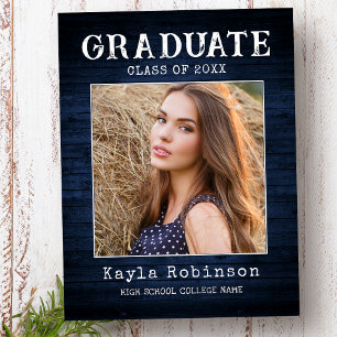 Rustisch Land Blue Wood Plank Foto Afstuderen Briefkaart